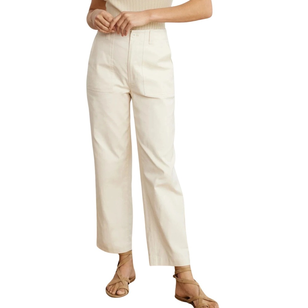 Jenni Kayne Pants Size 14 Cream Ranger Cotton Utility Straight Leg High Rise